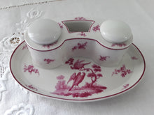 Charger l'image dans la galerie, Encrier double en porcelaine de Paris 19ème camaïeu pourpre