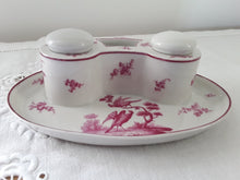 Charger l'image dans la galerie, Encrier double en porcelaine de Paris 19ème camaïeu pourpre