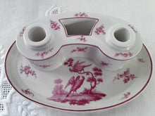 Charger l'image dans la galerie, Encrier double en porcelaine de Paris 19ème camaïeu pourpre